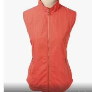 Monterey Club Full Zip Orange Vest‎ Wind and Water Resistant pockets Size Medium